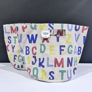 (2) NWT Round Alphabet Pattern Canvas Storage Baskets W Handles‎